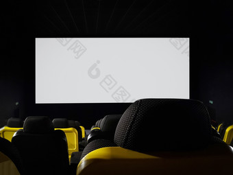 模型空电影大厅与空白白色屏幕添加广告复制空间