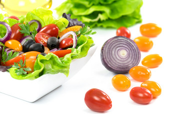 成分健康的蔬菜生菜生菜橄榄石油橄榄西红柿洋葱欧芹