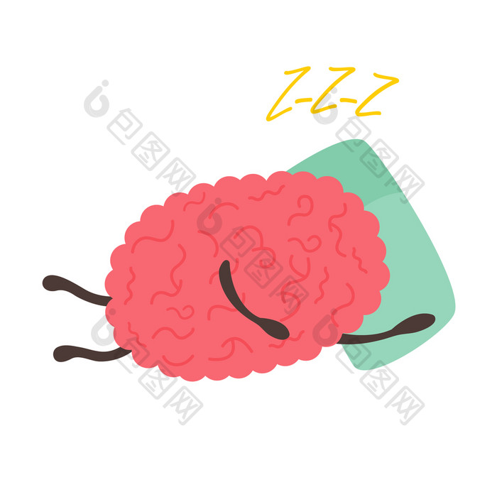 火车你的大脑海报与有趣的卡通大脑睡觉的枕头火车你的大脑海报与有趣的卡通大脑