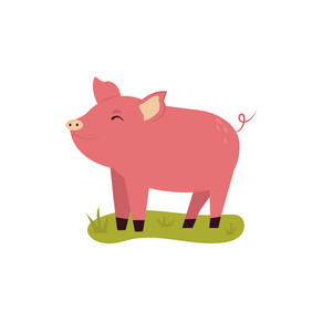 一个快乐年轻的小猪车道向量插图农场动物一