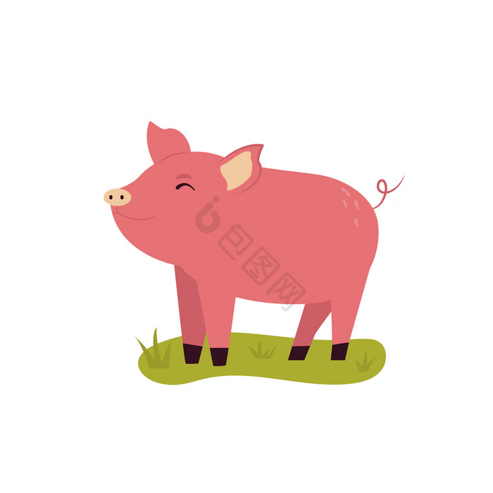 一个快乐年轻的小猪车道向量插图农场动物一图片