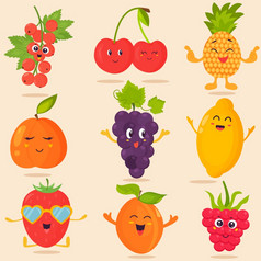 大明亮的集有趣的卡通水果大明亮的集有趣的卡通水果