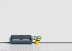 现代室内设计生活房间与黑色的沙发与白色和木光滑的地板上和植物能首页和生活概念生活方式主题插图呈现