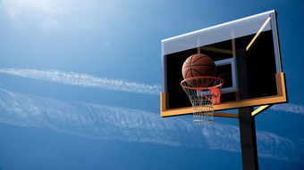 <strong>篮球</strong>会成希望美丽的蓝色的<strong>天空</strong>背景体育运动和有竞争力的游戏概念插图