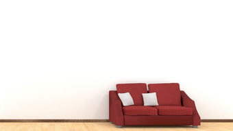 现代室内设计生活房间与红色的沙发木地板上白色垫子元素首页和生活概念生活方式主题插图呈现