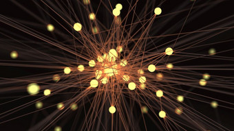 摘要黄色的光灯泡未来主义的技术网络节点电缆数据行传输链接和沟通结构概念神经元大脑和电子主题元素插图
