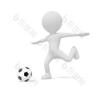 白色男人。踢足球球足球竞争匹配游戏插图人模型呈现图形孤立的白色背景足球联盟和世界杯概念卡通主题