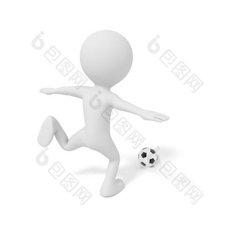 白色男人。踢足球球足球竞争匹配游戏插图人模型呈现图形孤立的白色背景足球联盟和<strong>世界杯</strong>概念卡通主题