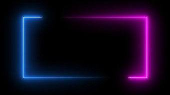 广场矩形图片框架与两个语气霓虹灯颜色运动图形孤立的黑色的背景蓝色的和粉红色的光迁入为覆盖元素插图呈现空复制空间中间