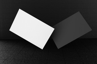 黑色的和白色业务卡纸模型模板与空白空间封面为插入公司标志个人身份黑色的混凝土地板上背景现代概念插图渲染