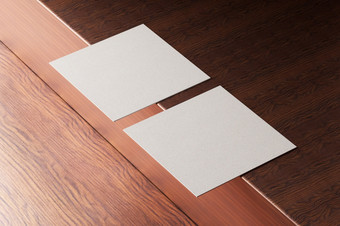白色广场形状纸业务卡模型木棕色（的）表格背景品牌演讲模板打印图形设计两个卡片模拟插图呈现
