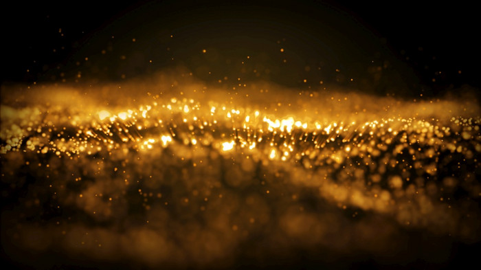 摘要金黄色的发光的粒子燃烧与火效果外空间背景插图渲染