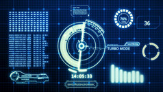 胡德开车车速度用户接口电脑屏幕显示与像素背景蓝色的摘要数字转换全息图全息技术概念科幻运动图形镜头