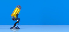 黄色的播客麦克风蓝色的背景娱乐和在线视频会议概念插图呈现