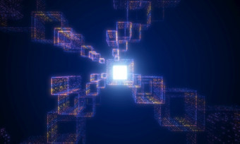 数字发光的粒子隧道网络摘要背景未来主义的技术和电脑大数据概念网络空间和赛博朋克主题插图呈现图形设计