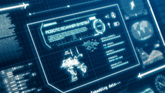 胡德机器人扫描系统能力用户接口电脑屏幕显示与像素背景蓝色的摘要全息图全息技术概念科幻插图呈现图形设计