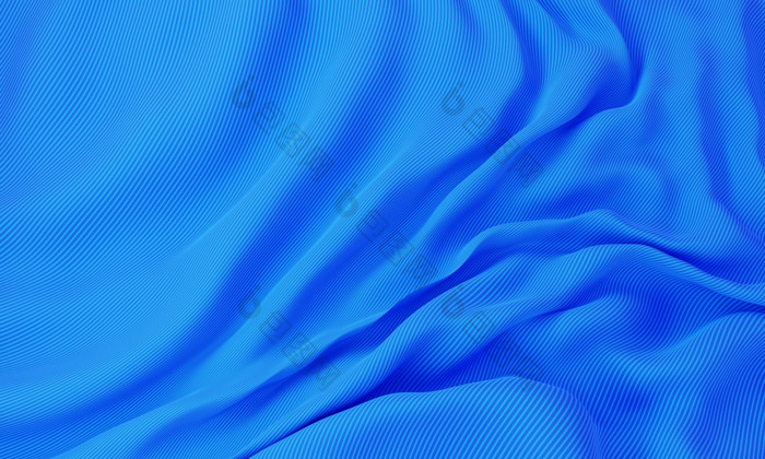 蓝色的丝绸波浪织物背景摘要和装修壁纸概念插图呈现