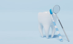 牙与牙科检查镜子蓝色的背景牙科和健康哪概念插图呈现
