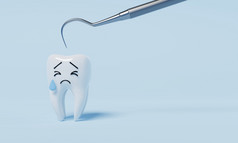 牙害怕牙科检查钩子为每年口服健康检查导致牙衰变蓝色的背景健康哪和医疗概念插图呈现