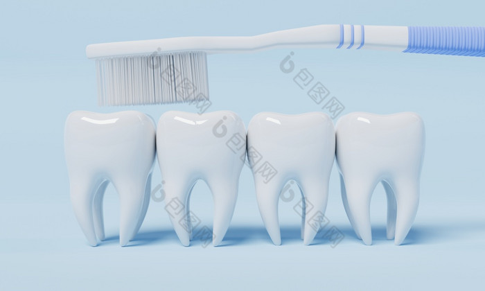 牙齿刷牙牙刷蓝色的背景健康哪和医疗概念插图呈现