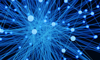 摘要蓝色的光灯泡未来主义的技术网络节点电缆数据行传输链接和沟通结构概念神经元大脑和电子主题元素插图