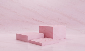 最小的三个粉红色的多维数据集讲台上和阶段为产品化妆品广告与背景对象和摘要概念插图呈现