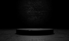 黑色的水泥和混凝土阶段讲台上与关注的焦点和黑暗难看的东西墙背景摘要和对象为广告概念插图呈现