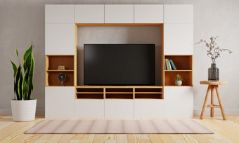 电视橱柜的中间现代生活房间背景室内和体系结构概念插图<strong>呈现</strong>