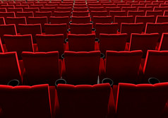 行红色的天鹅绒座位看电影的电影与复制空间横幅背景娱乐和剧院概念插图呈现