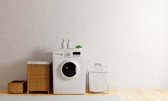 洗机的厨房与复制空间洗衣和室内概念插图呈现