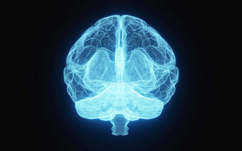 发<strong>光</strong>的x射<strong>线图</strong>像人类大脑蓝色的线框孤立的黑色的背景科学和医疗概念前面大脑插图呈现