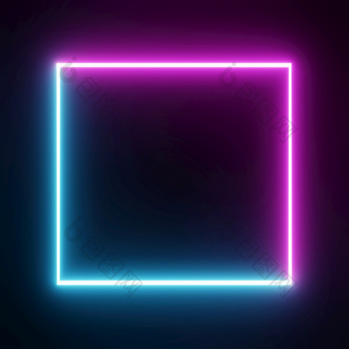广场矩形图片框架与两个语气霓虹灯颜色运动图形孤立的黑色的背景蓝色的和粉红色的光移动为覆盖元素插图呈现空复制空间中间
