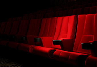 行<strong>红色</strong>的天鹅绒座位看电影的电影与复制空间横幅背景娱乐和剧院概念插图呈现