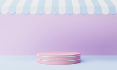 最小的产品讲台上阶段店面屋顶色彩斑斓的柔和的颜色和几何形状和最小的云为演讲背景摘要背景概念插图呈现