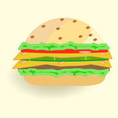 快食物汉堡与奶酪番茄黄瓜和绿色