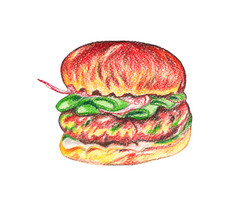 手画水彩新鲜的汉堡与不同的填充孤立的