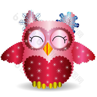 不错的粉红色的猫头鹰雪花皇冠雪花和与雪花翅膀模式与体积效果不错的粉红色的猫头鹰雪花皇冠雪花和与雪花翅膀