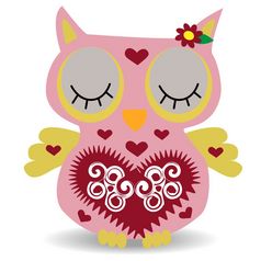 不错的粉红色的微笑猫头鹰与淡紫色花的耳朵和点缀的心和翅膀关闭眼睛不错的粉红色的微笑猫头鹰与淡紫色花的耳朵和点缀的心和翅膀