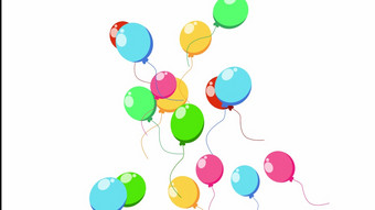 色彩斑斓的氦气球浮动白色背景的概念庆祝活动和明度循环动画连续色彩斑斓的氦气球浮动白色背景的概念庆祝活动和明度循环动画连续
