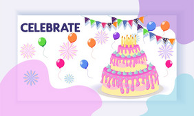 着陆页面与庆祝活动大蛋糕气球着陆页面与生日庆祝活动生日聚会派对庆祝活动