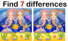 游戏为孩子们找到差异小美人鱼和海世界游戏为孩子们找到差异小美人鱼和海世界