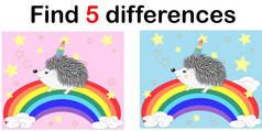 找到的差异之间的的图片孩子们rsquo教育游戏hedgehog-unicorn与彩虹找到的差异之间的的图片孩子们rsquo教育游戏hedgehog-unicorn与彩虹