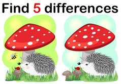 孩子们游戏找到差异小可爱的刺猬与蘑菇孩子们游戏找到差异小可爱的刺猬与蘑菇