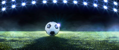 足球足球背景与行聚光灯照明球的绿色的地盘体育场体育冠军世界杯事件全景横幅