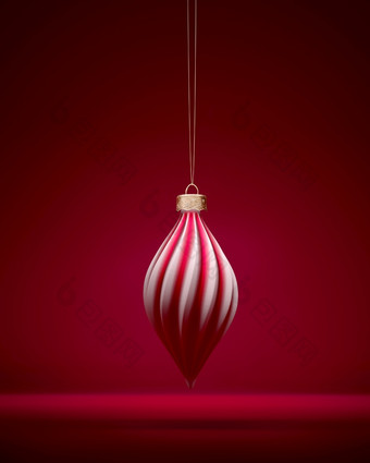 红色的和白色马特扭曲的长方形的圣诞节球挂字符串红色的阴影背景圣诞节装饰节日大气概念
