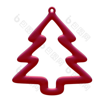 马特红色的树轮廓圣诞节点缀孤立的白色背景圣诞节装饰节日大气概念