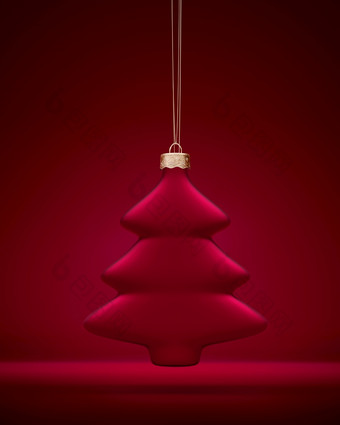 红色的马特圣诞节球树形状挂金字符串对勃艮第<strong>阴影</strong>背景圣诞节装饰节日<strong>大气</strong>概念