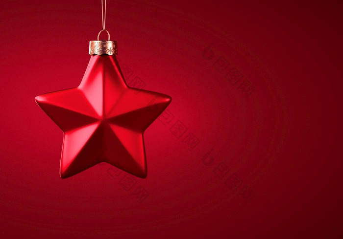 红色的五点明星圣诞节点缀形状的小玩意挂金线程对勃艮第红色的阴影背景圣诞节装饰节日大气概念复制空间