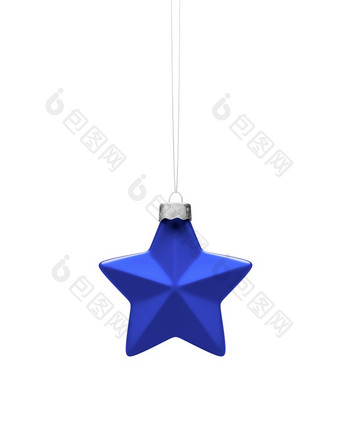 蓝色的五点明星圣诞节点缀形状的小玩意挂银字符串孤立的白色背景圣诞节装饰节日大气概念