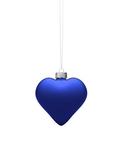 蓝色的心圣诞节点缀形状的小玩意挂银字符串孤立的白色背景圣诞节装饰节日大气概念